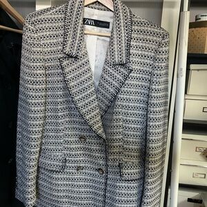Zara Women's Monochrome Tweed Blazer